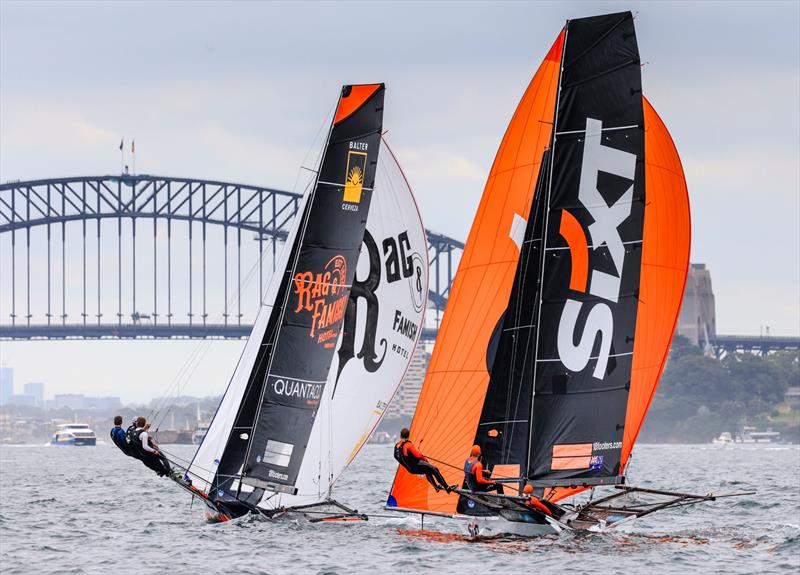Rag and Famish leads Sixt during the Spring Championship photo copyright SailMedia taken at Australian 18 Footers League and featuring the 18ft Skiff class