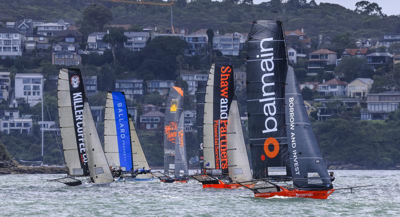 Balmain leads a group in the second race - 2025-26 Australian 18ft Skiff Championship Day 3 - photo © SailMedia