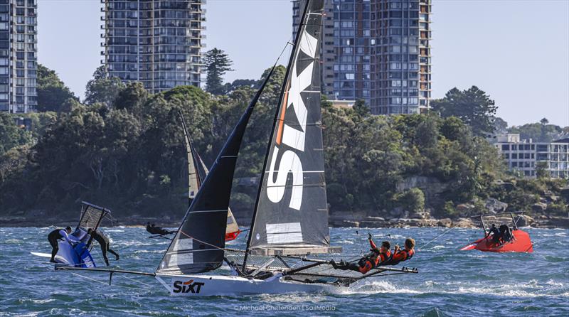 Wild start to the day - Balmain Cup photo copyright SailMedia taken at Australian 18 Footers League and featuring the 18ft Skiff class