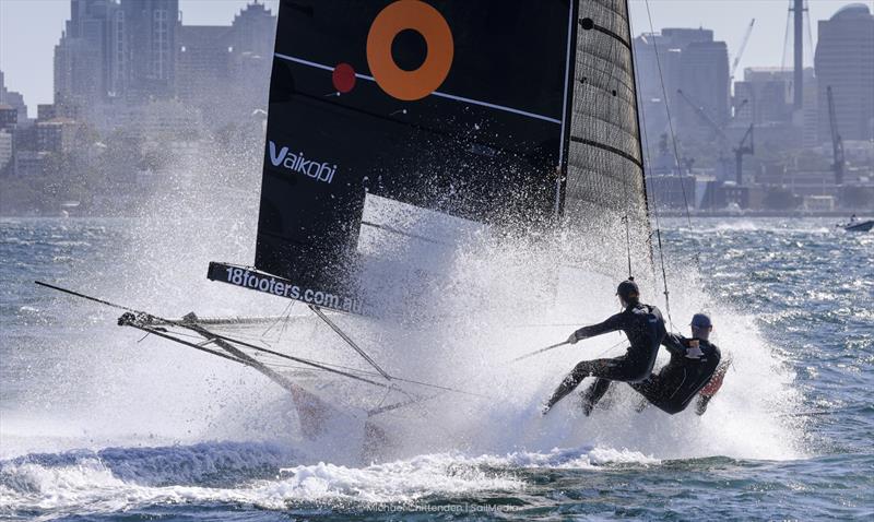 After rounding the weather mark in Race 1 - Balmain Cup photo copyright SailMedia taken at Australian 18 Footers League and featuring the 18ft Skiff class