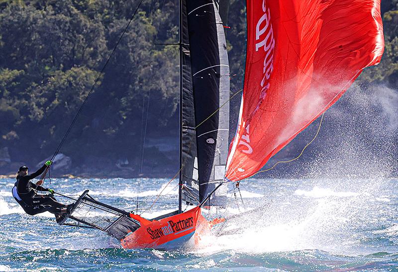 The new Shaw and Partners skiff in an early hit out photo copyright SailMedia taken at Australian 18 Footers League and featuring the 18ft Skiff class