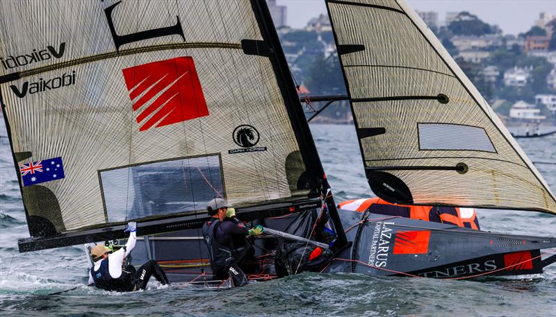 JJ Giltinan 18ft Skiff World Championship 2026 Race 1 - Lazarus has a tight mark rounding photo copyright SailMedia taken at Australian 18 Footers League and featuring the 18ft Skiff class