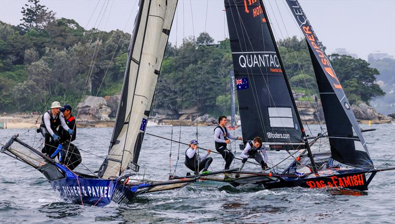 JJ Giltinan 18ft Skiff World Championship 2026 Race 1 - Great battle between The Rag and Fisher and Paykel photo copyright SailMedia taken at Australian 18 Footers League and featuring the 18ft Skiff class