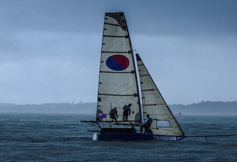 JJ Giltinan 18ft Skiff World Championship 2026 Race 2 - Yandoo desperate for wind near the finish line - photo © SailMedia