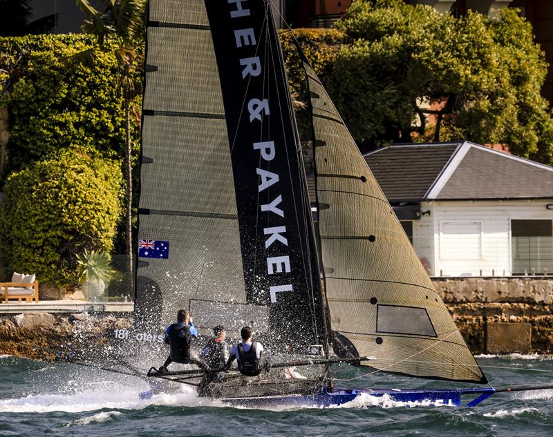 Fisher and Paykel in Sydney Harbour action photo copyright SailMedia taken at Australian 18 Footers League and featuring the 18ft Skiff class
