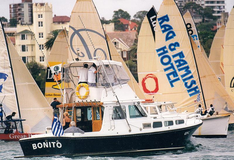 George watches the start of a JJ Giltinan world championship race from 'Bonito' in 2000 - photo © Frank Quealey