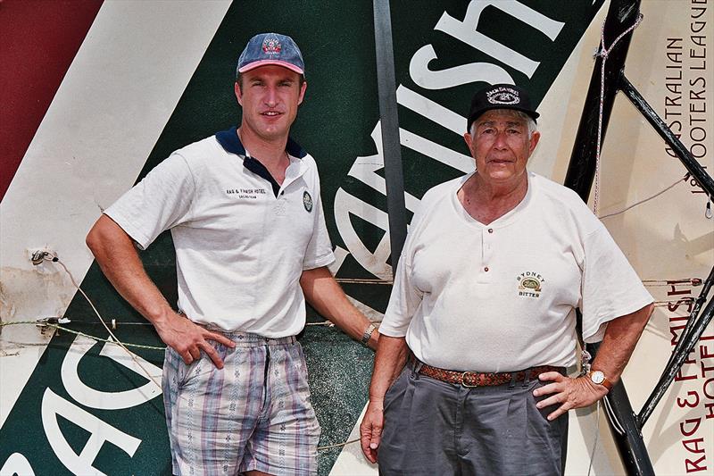 The late George Calligeros with skipper David Gibson during the 1990s - photo © Frank Quealey