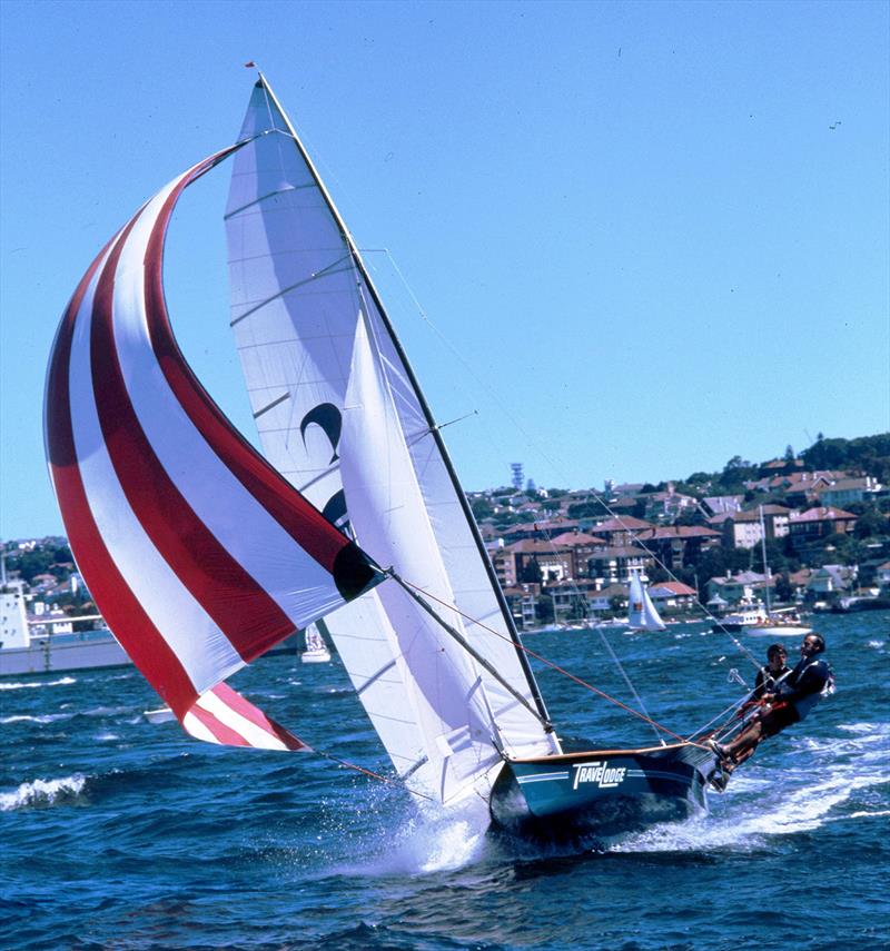 Travelodge NZ at the 1976 worlds on Sydney Harbour photo copyright Bob Ross taken at Australian 18 Footers League and featuring the 18ft Skiff class
