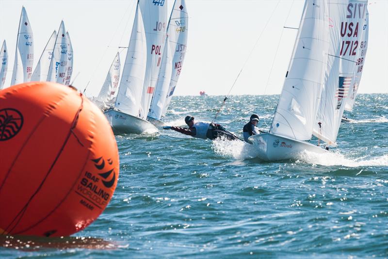 Annie Haeger and Briana Provancha at ISAF Sailing World Cup Miami photo copyright Jen Edney / US Sailing Team Sperry taken at Coconut Grove Sailing Club and featuring the SKUD 18 class