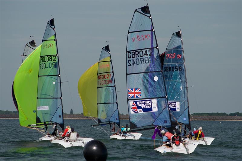 Racing on the final day of the Hansa Europeans at Rutland photo copyright Craig Dunderdale taken at Rutland Sailing Club and featuring the SKUD 18 class