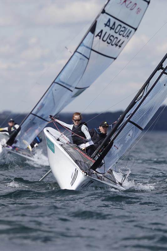 Daniel Fitzgibbon & Liesl Tesch at the 2014 IFDS Worlds photo copyright Tim Wilkes / www.timwilkes.com taken at Royal Nova Scotia Yacht Squadron and featuring the SKUD 18 class