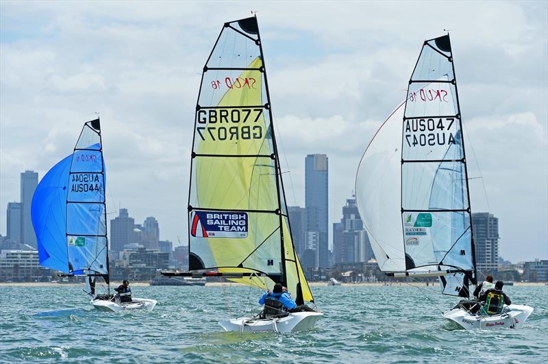 Day 4 of ISAF Sailing World Cup Melbourne photo copyright Sport the library / Jeff Crow taken at Royal Melbourne Yacht Squadron and featuring the SKUD 18 class