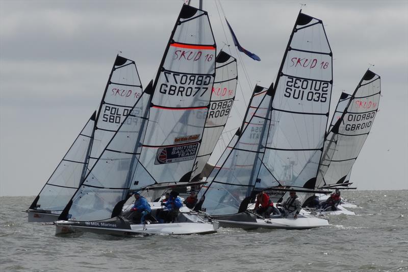 SKUD 18 fleet during 2016 Hansa Worlds in Medemblik photo copyright Nicky Mathew taken at Regatta Center Medemblik and featuring the SKUD 18 class
