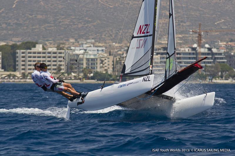 New Zealand SL16 team in control on day three of the Sail First ISAF Youth Worlds photo copyright Icarus / ISAF Youth Worlds taken at  and featuring the SL16 class