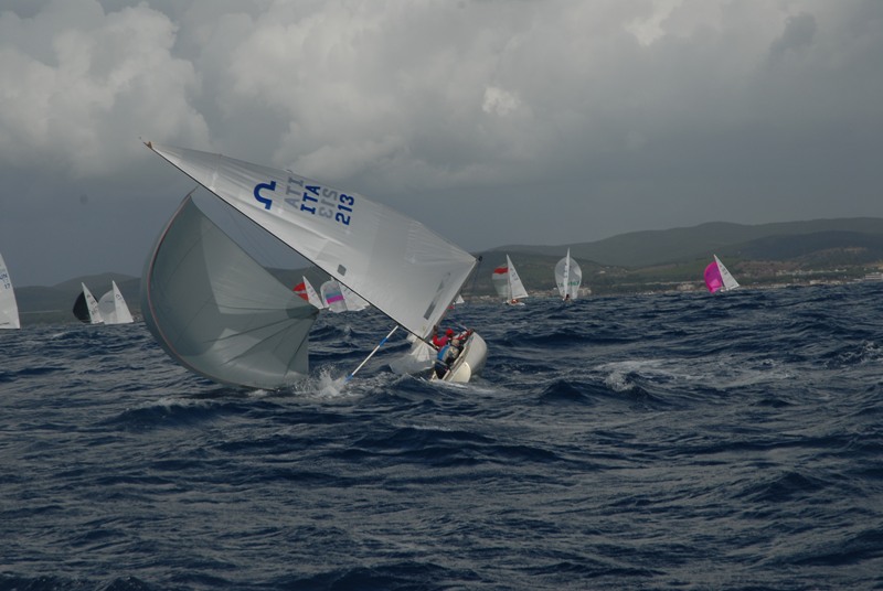 Tough conditions on day one of the Soling worlds at Scarlino, Italy photo copyright Frank Ormstad taken at  and featuring the Soling class