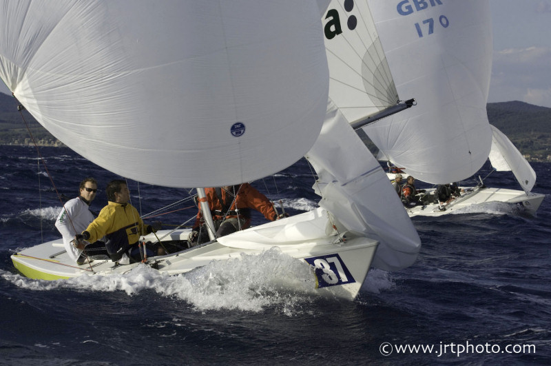 Racing on day four of the Soling worlds at Scarlino, Italy photo copyright James Robinson Taylor / www.jrtphoto.com taken at  and featuring the Soling class