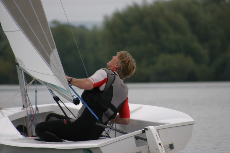 Jon Clarke concentrating on his sail during the Frampton on Severn Solo open - photo © Bill Gribble