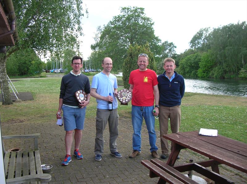 Solos at Fishers Green (l-r) Paul Rayson, Alan Bishop, Steve Ede, Tim Lewis photo copyright Godfrey Clark taken at Fishers Green Sailing Club and featuring the Solo class