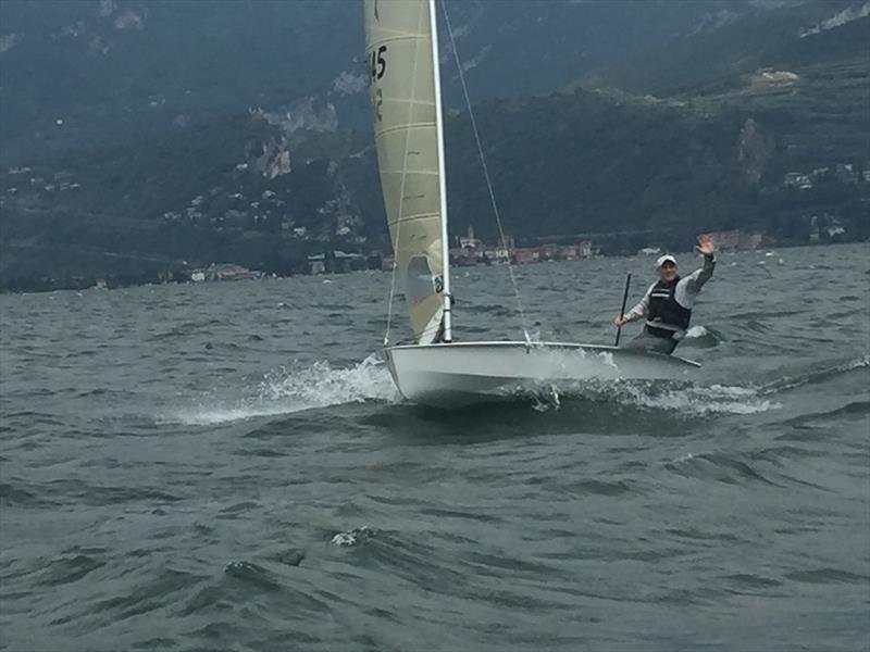 Hopwood looking cheerful before chucking it in and losing 2nd place in race 5 on day 2 of the Magic Marine Solo Nation's Cup at Lake Garda photo copyright Will Loy taken at Fraglia Vela Riva and featuring the Solo class