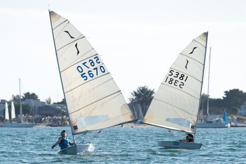 Nigel Thomas leads Fraser Hayden during the Mengeham Rythe Solo Open photo copyright Angela Macdonald taken at Mengeham Rythe Sailing Club and featuring the Solo class