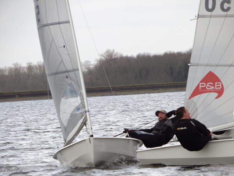 Tom Gillard nips in behind Vince Horey during the Noble Marine Winter Championship 2020 at King George SC photo copyright Will Loy taken at King George Sailing Club and featuring the Solo class