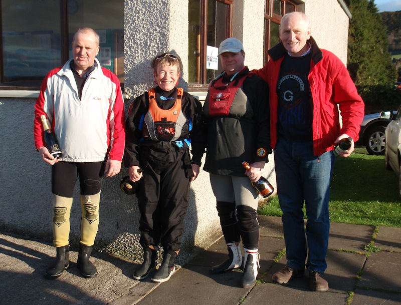 Scottish Solo Travellers at Newburgh winners (l to r) Kevan Gibb, Katie Masterson, David Sword, Richard Bolton photo copyright Newburgh Sailing Club taken at Newburgh Sailing Club and featuring the Solo class