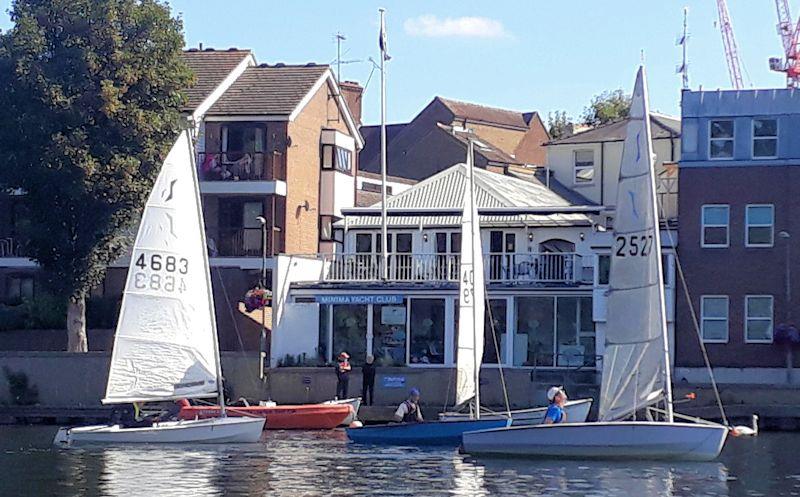 Minima YC Regatta 2020 - Class winner Nick Titley leads the  Solos off the start in Sunday's first race, pursued by Andy Banks and Rob Brooks photo copyright John Forbes taken at Minima Yacht Club and featuring the Solo class