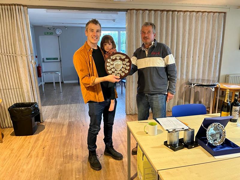 James Boyce, winner of the 2021 Papercourt Sailing Club Solo Open, presented with the trophy by PSC Solo Class Captain Martin Kemp photo copyright Andrew Boyce taken at Papercourt Sailing Club and featuring the Solo class