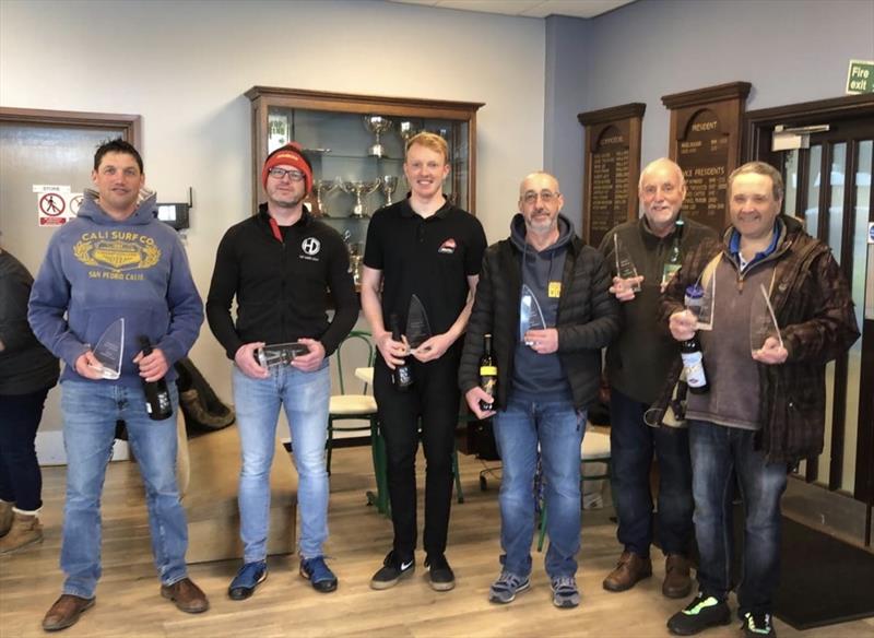 MacCarthy, Davis, Davenport, Hall, Webster and Brown at the Noble Marine Solo Winter Championship 2022 prize giving - photo © Will Loy