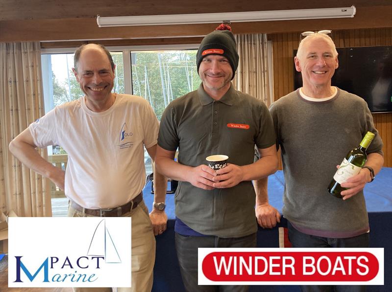 Wiinners in the Royal Windermere Yacht Club Solo Open (l-r) Andy Carter 2nd, Steve Denison 1st, Innes Armstrong 3rd - photo © Justine Davenport