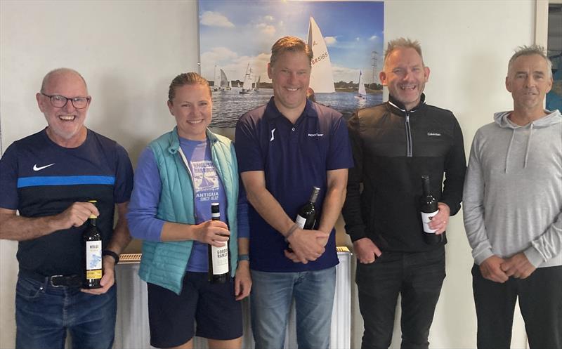 Solo Northern Series at Elton winners (l-r) Endeavour Prize David Gaunt, Ladies Prize Justine Davenport, Winner Martin Honnor, 2nd Stephen Denison, 3rd Paul Brotherton photo copyright Innes Armstrong taken at Elton Sailing Club and featuring the Solo class