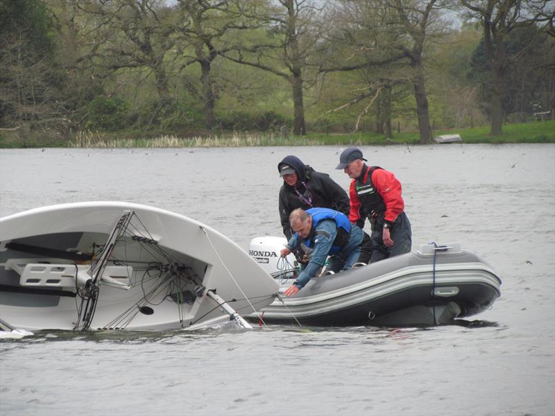 A busy day for the rescue team during the Border Counties Series at Nantwich photo copyright Brian Herring taken at Nantwich & Border Counties Sailing Club and featuring the Solo class