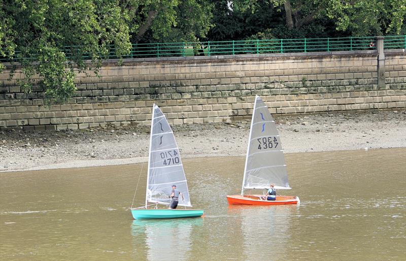 Tideway Dinghy Derby - Solo 4710 and 4307 finish photo copyright Mark Jardine taken at Ranelagh Sailing Club and featuring the Solo class
