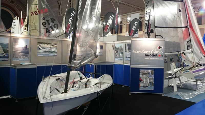 Solution Class stand at the RYA Suzuki Dinghy Show photo copyright Kathryn Clark taken at RYA Dinghy Show and featuring the Solution class