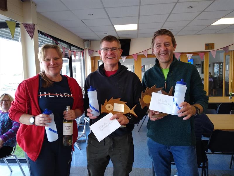Solution Inlands 2022 prize winners (l-r) Kathryn Clark, Iain Wilkinson, Peter Blackman photo copyright Martin Tubb taken at Leigh & Lowton Sailing Club and featuring the Solution class