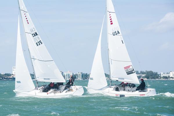 US Sonar team of Rick Doerr, Brad Kendell & Hugh Freund on day 3 of ISAF Sailing World Cup Miami photo copyright Jen Edney / US Sailing Team Sperry taken at Coconut Grove Sailing Club and featuring the Sonar class