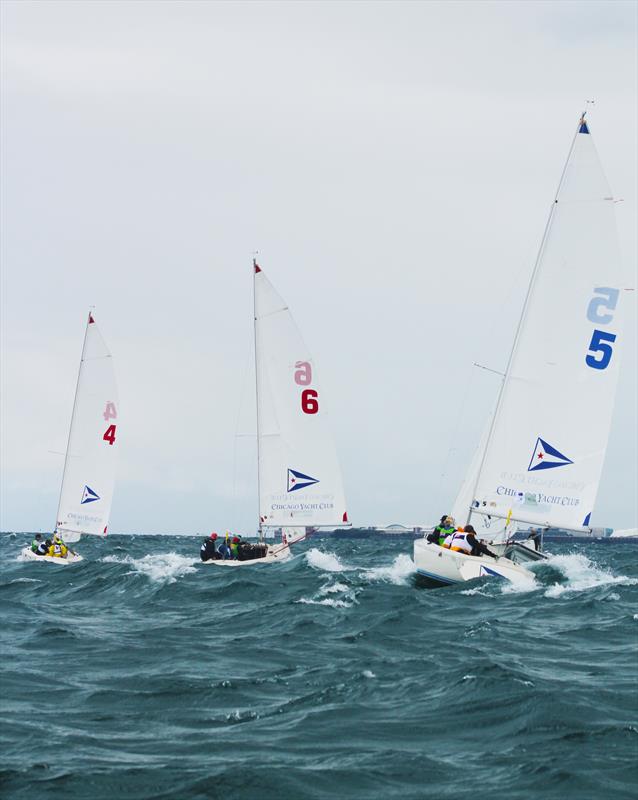 Surfing downwind on day 2 of the Blind Sailing World Championship  photo copyright Chris Albanis taken at Chicago Yacht Club and featuring the Sonar class