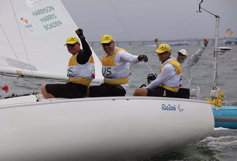 Gold for Colin Harrison, Russell Boaden and Jonathan Harris (AUS) at the Rio 2016 Paralympic Sailing Competition photo copyright Richard Langdon / Ocean Images taken at  and featuring the Sonar class