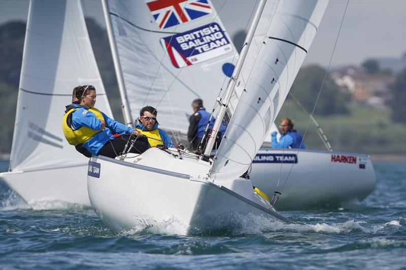 John Robertson, Hannah Stodel and Stephen Thomas ahead of the IFDS Disabled Worlds photo copyright Paul Wyeth / RYA taken at Weymouth & Portland Sailing Academy and featuring the Sonar class