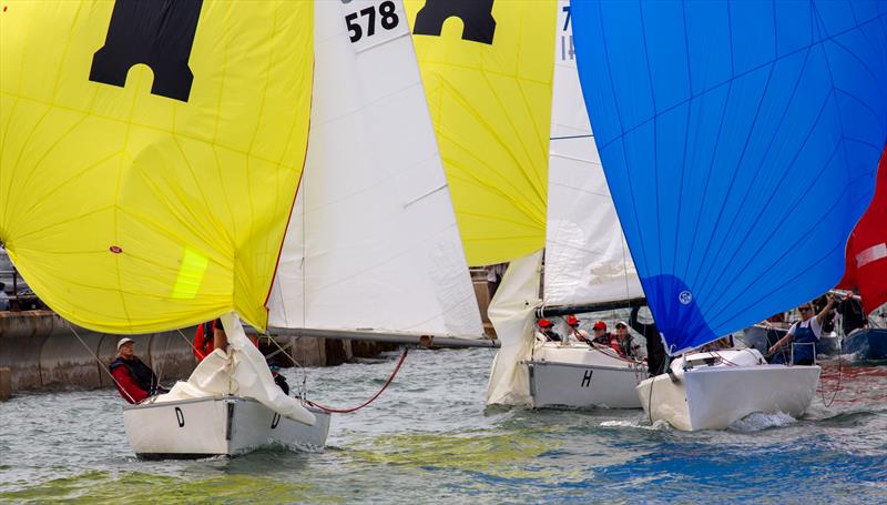 Sonar fleet on Day 7 of Cowes Week 2025 photo copyright Martin Augustus / www.sailingimages.co.uk taken at Cowes Combined Clubs and featuring the Sonar class
