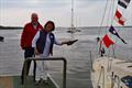 Patrick Hill, Commodore of AYC, with Reet Gilday launch 'Zero Proof' at Aldeburgh