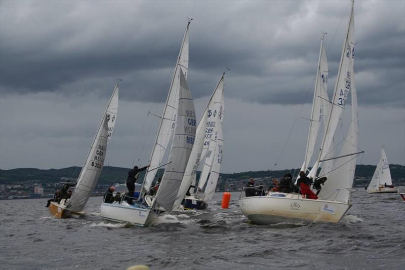 Sonata fleet rounding the windward mark during racing on day 2 of the Artemis Sonata National Championships photo copyright Iain Duncan taken at Helensburgh Sailing Club and featuring the Sonata class