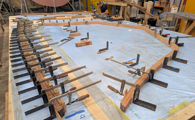 Laminated ribs laid out on the 1:1 drawings - photo © Mark Jardine