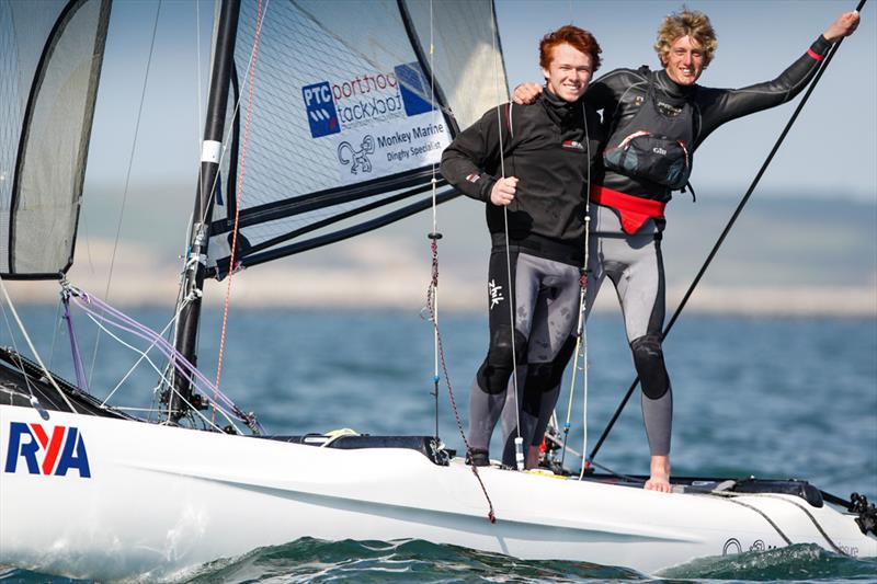 Sam Barker and Ross McFarline win the Spitfire title at the RYA Youth National Championships photo copyright Paul Wyeth / RYA taken at Weymouth & Portland Sailing Academy and featuring the Spitfire class