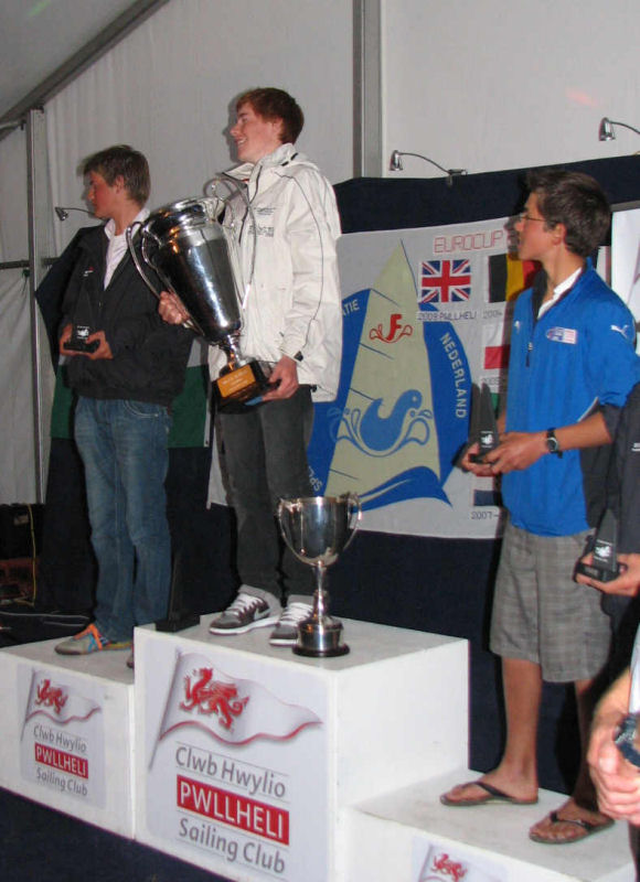 The gold fleet podium at the Splash worlds photo copyright Splash Class taken at Pwllheli Sailing Club and featuring the Splash class