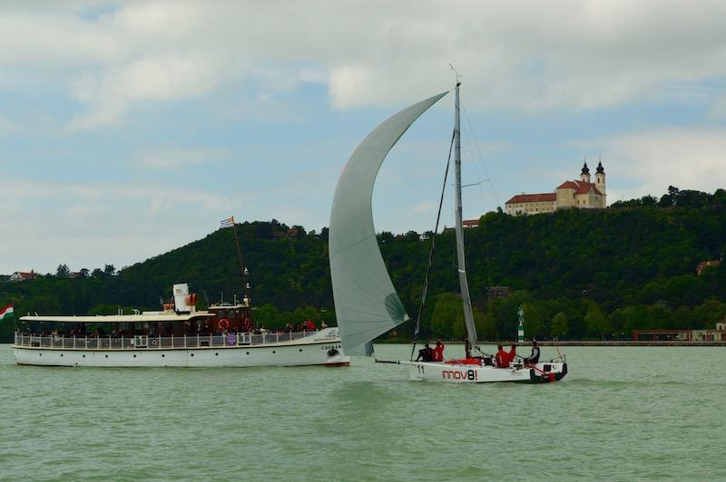 Locals stayed close to the Tihany peninsula on the downwind leg on day 4 of the ORC Sportboat European Championship photo copyright Connie Christy taken at Balatonfüredi Yacht Club and featuring the Sportsboats class