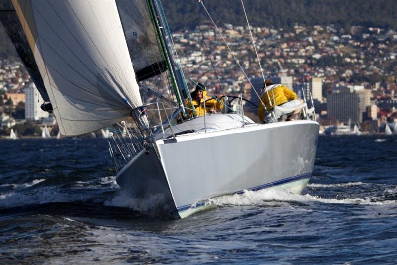 War Games (Wayne Banks-Smith) again proved faster than Sydney Hobart ocean racer Osaka (Mike Pritchard) in today's light autumn wind photo copyright Peter Watson taken at Derwent Sailing Squadron and featuring the Sportsboats class