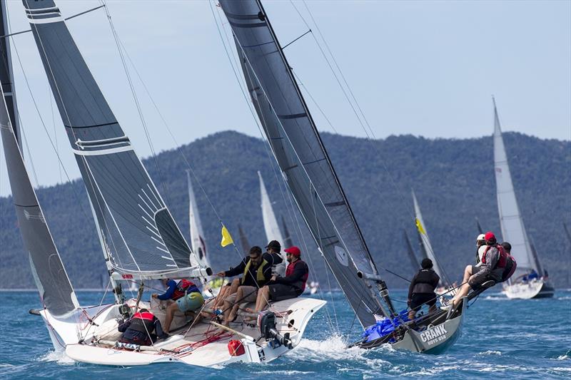 Crank (right) gets cranked up - Airlie Beach Race Week 2019 photo copyright Andrea Francolini taken at Whitsunday Sailing Club and featuring the Sportsboats class