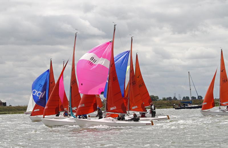 Closer than close in the popular Squib class at Burnham Week that celebrates its 50th anniversary this year photo copyright Roger Mant taken at Royal Corinthian Yacht Club, Burnham and featuring the Squib class