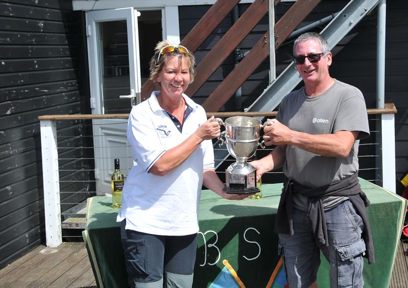 Malcolm and Jacqui with the Jimmy Starling Trophy at Burnham Sailing Club photo copyright Alan Hanna taken at Burnham Sailing Club and featuring the Squib class